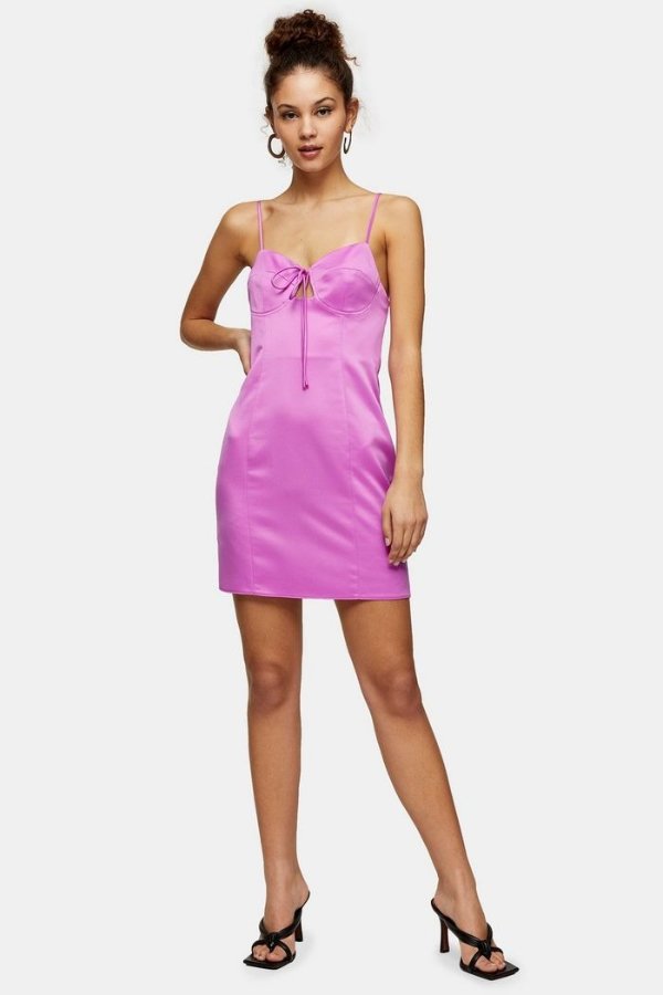 Bubblegum Pink Gathered Bust Slip Dress