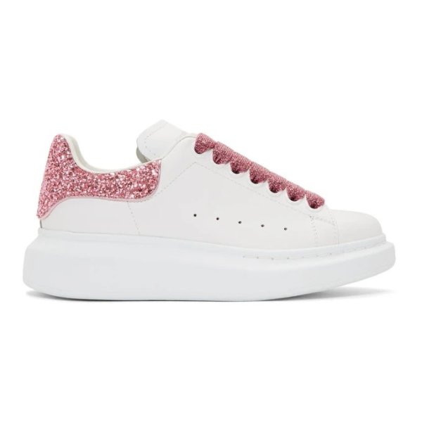  White & Pink Glitter Oversized Sneakers