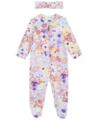 Baby Girls Long Sleeves Footed Coverall with Headband
