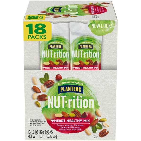 PLANTERS NUT-rition Heart Healthy Mix, On-the-Go Snack, Work Snack, School Snack - Camping Snack and Active Lifestyle Snack - Satisfying Nut Mix - Kosher Certified, 1.5 Oz, 18 Count (Pack of 1)