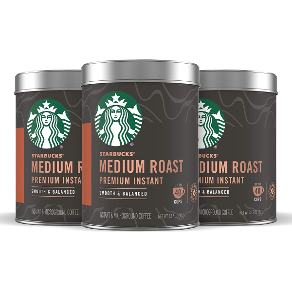 Starbucks Premium Instant Coffee — Medium Roast — 100% Arabica — 3 Tins (up to 120 cups total)