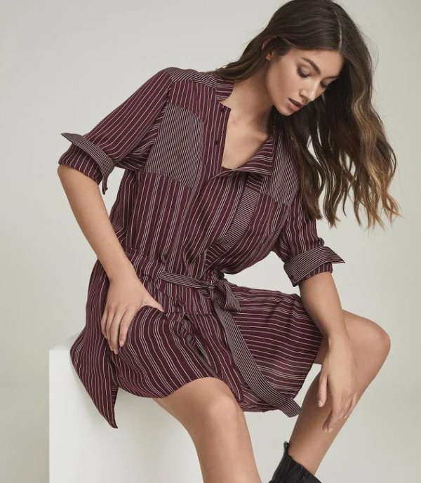 Albi Berry/Ivory Striped Shirt Dress – REISS