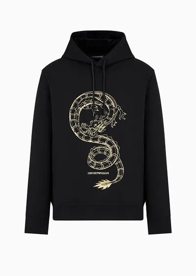Double-jersey hooded sweatshirt with Lunar New Year dragon embroidery