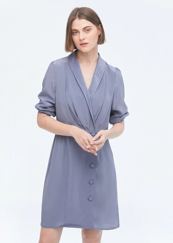Elegant A Line Silk Dress Dusty Blue
