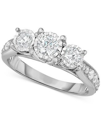 Diamond Three-Stone Ring (1 ct. t.w.) in 14k White, Yellow or Rose Gold