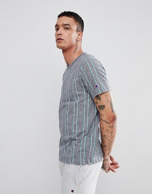 Champion Striped T-Shirt In Gray at asos.com