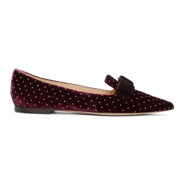 Red & Silver Velvet Spotted Loafers