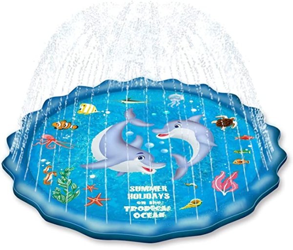 EPN Sprinkle Pad for Kids Splash Play Mat for Toddlers Baby, Upgraded 67" Summer Outdoor Water Toys Wading Pool Outside Water Play Mat for 1-12 Years Old Children Boys Girls