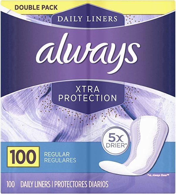 Always Xtra Protection Daily Liners, Regular, 100 Count