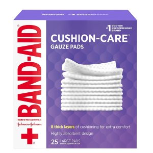 Band-Aid Brand Absorbent Cushion Care Sterile Square Gauze Pads Large, 4 in x 4 in, 25 ct