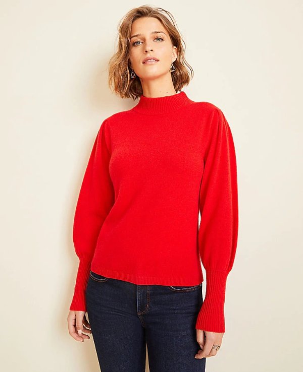 Cashmere Balloon Sleeve Sweater | Ann Taylor