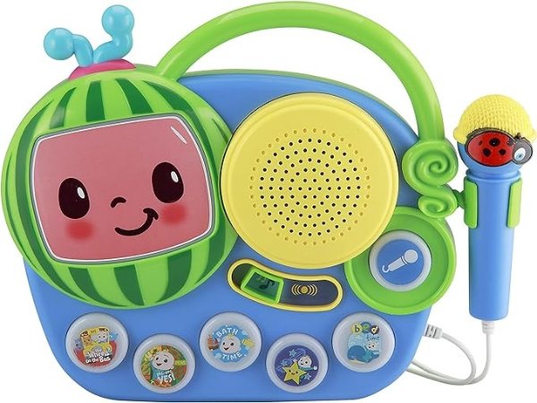 Cocomelon Toy Singalong Boombox with Microphone for Toddlers, Built-in Music and Flashing Lights, for Fans of Cocomelon Toys and Gifts