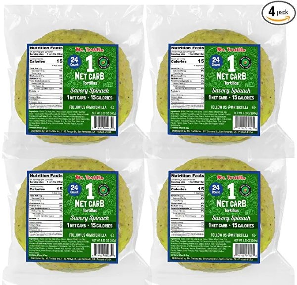 Mr. Tortilla 1 Net Carb Tortillas (Savory Spinach, 24 Count (Pack of 4))