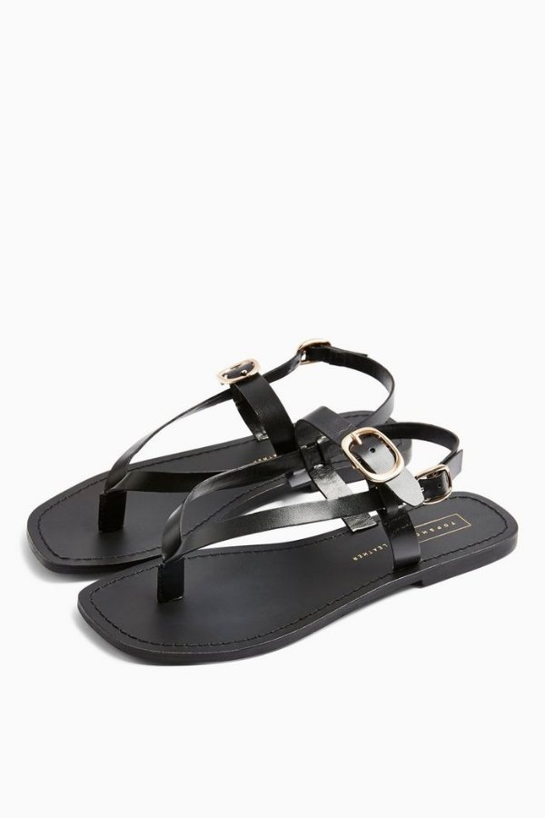 PIPER Black Leather Buckle Sandals