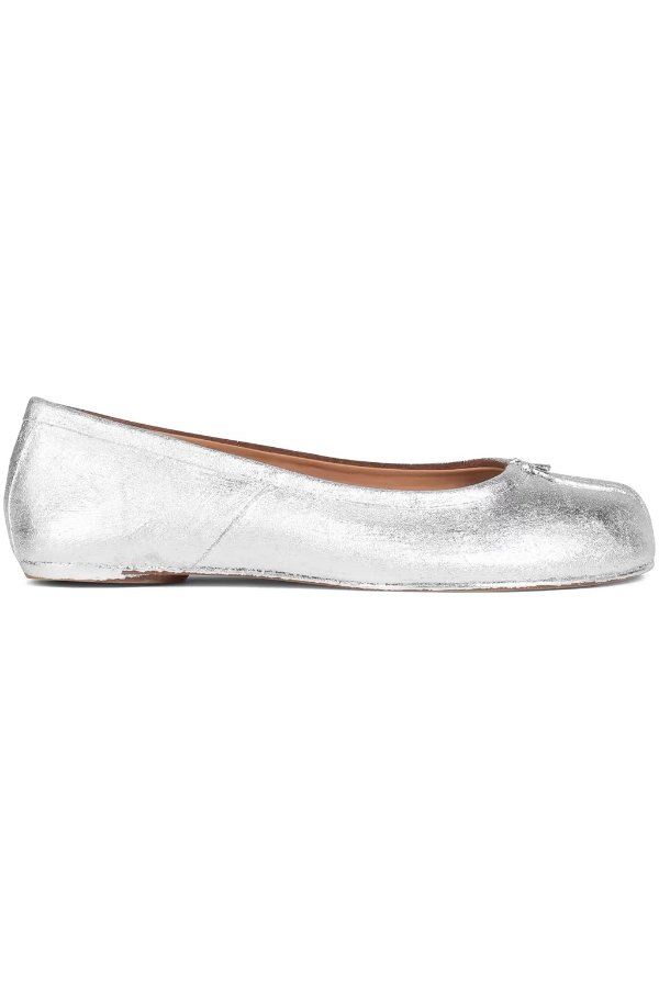 Tabi split-toe metallic cracked-leather ballet flats