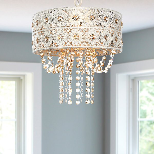 12.5" Jeweled Blossoms Hanging Lamp, Champagne - Contemporary - Chandeliers - by River of Goods