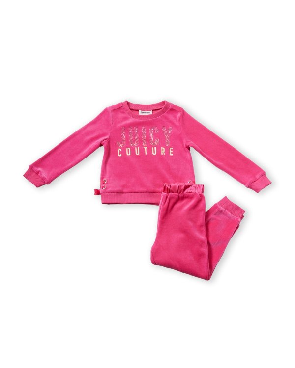 (Toddler Girls) Two-Piece Rhinestone Velour Sweatshirt & Jogger Sweatpants Set