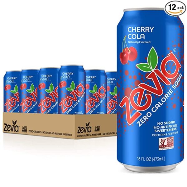 Zero Calorie Soda, Cherry Cola, 16 Ounce Cans (Pack of 12)
