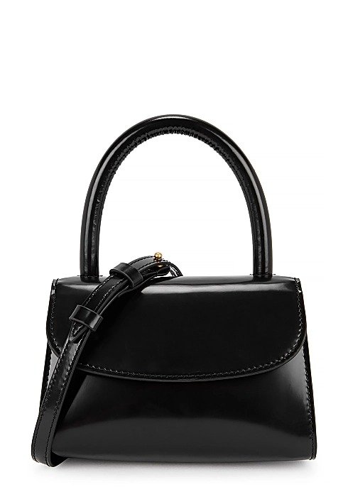 Mini black leather top handle bag
