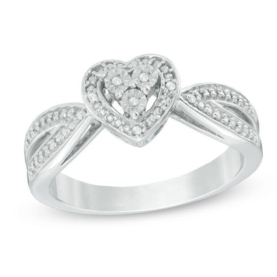 Diamond Accent Heart Frame Split Shank Ring in Sterling Silver|Zales