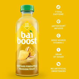 Bai Boost Cartago Pineapple Passionfruit, Antioxidant Infused Beverage, 18 Fl Oz Bottle (Pack of 12)