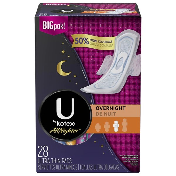 AllNighter Ultra Thin Overnight Pads with Wings, Fragrance-Free