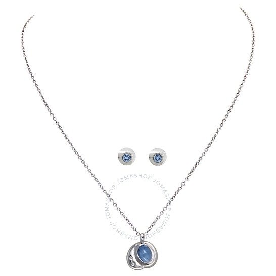 Ladies Rhodium Plated Blue Necklace and Earrings Set