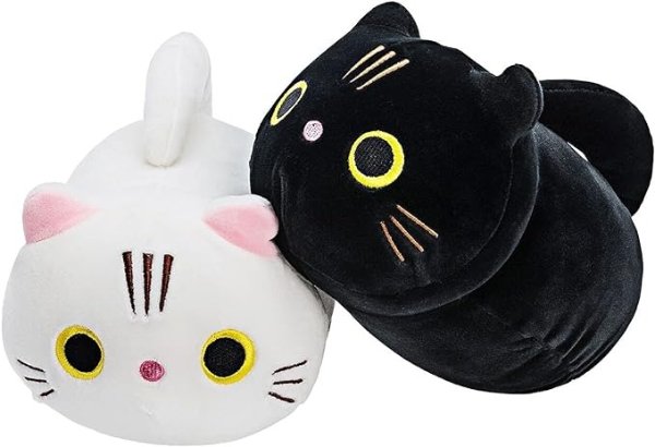 Plush Toys Set, 2Pcs Stuffed Animals with Black Cat and White Cat, Creative Decoration Cuddly Plush Pillows 8.5" for Kids Girls Boys (Black/White)