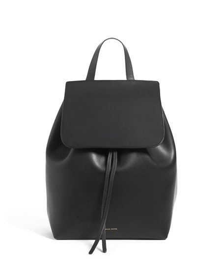 Leather Flap-Top Backpack, Black/Red