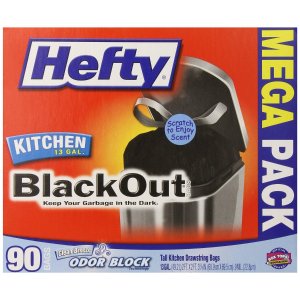Hefty抗异味13加仑容量黑色厨房垃圾袋(90个装)