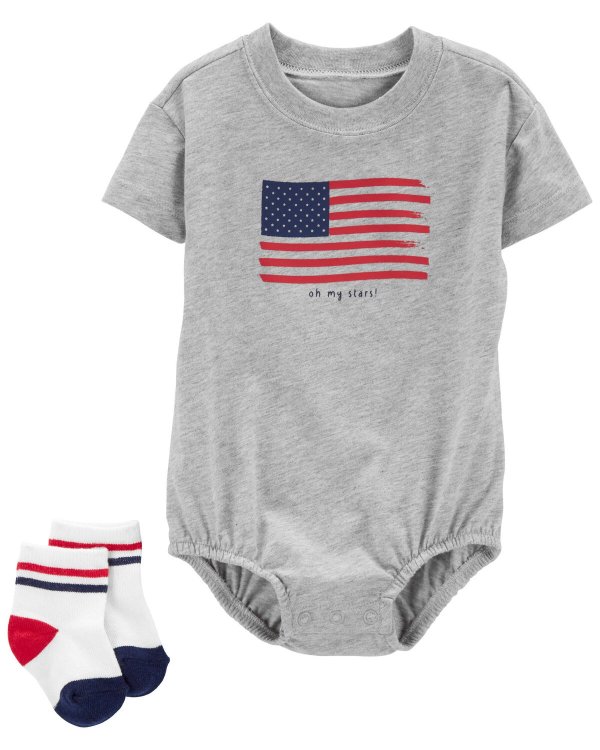 Baby American Flag Bodysuit & Socks Set