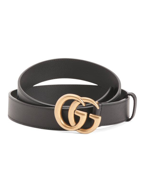 Made In Italy Leather Belt With Double G Buckle