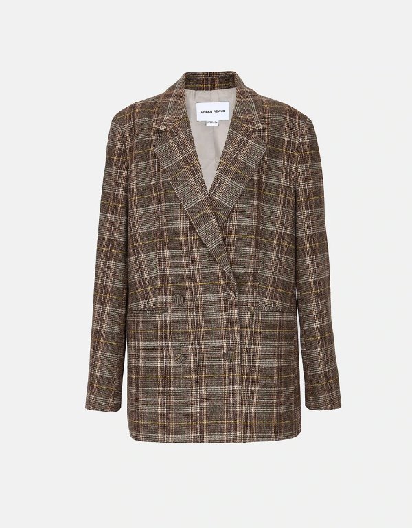 Plaid Pattern Double Breasted Blazer