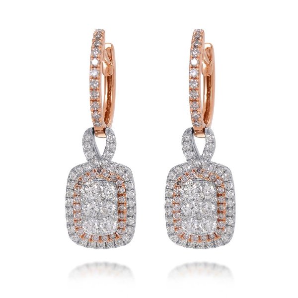 Gregg Ruth 14K White and Rose Gold, White Diamond 0.91ct. tw. and Fancy Pink Diamond 0.35ct. Drop Earrings
