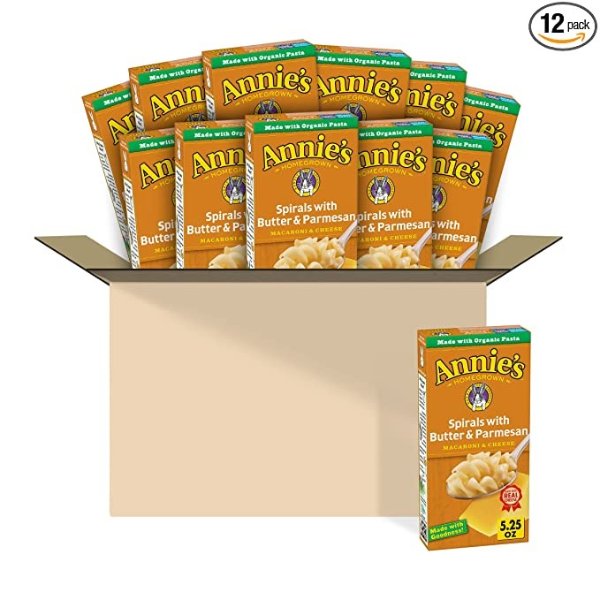 Annie's Spirals With Butter & Parmesan Macaroni and Cheese, 5.25 oz (Pack of 12)