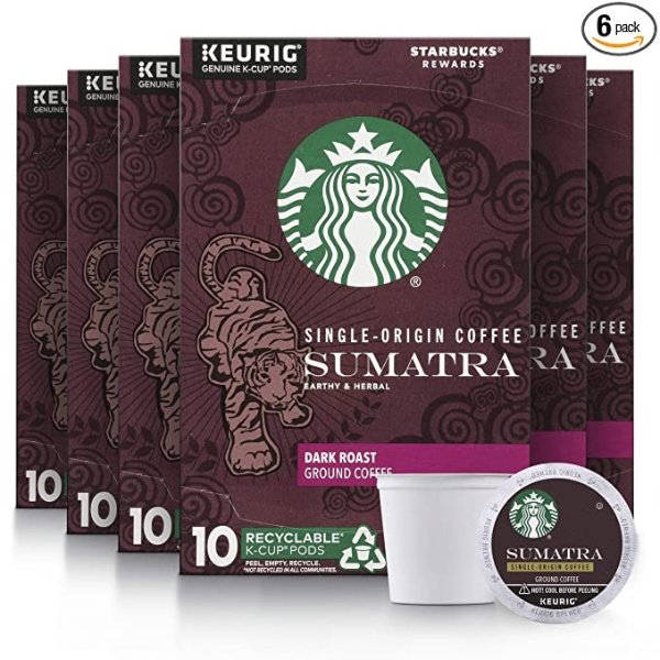 K-Cup Coffee Pods—Dark Roast Coffee—Sumatra—100% Arabica—6 boxes (60 pods total)