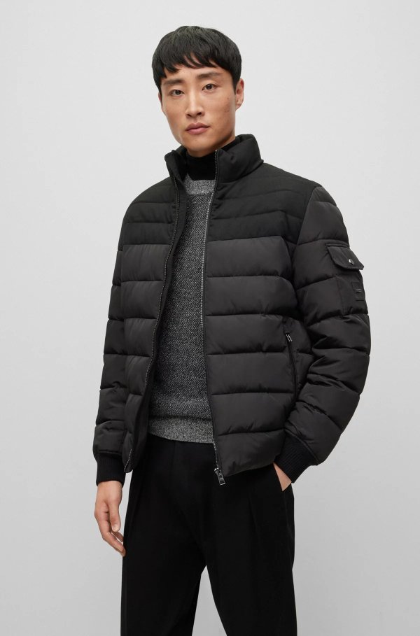 Water-repellent padded jacket with zip closure
