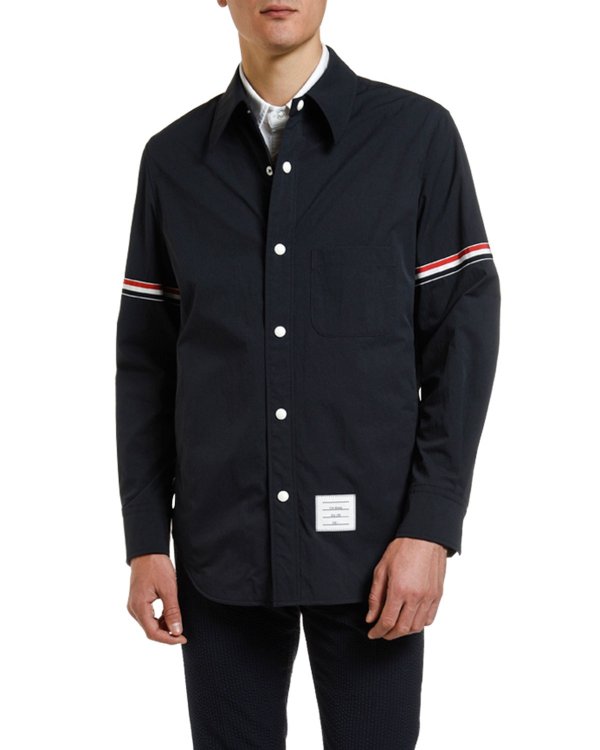 Men's Nylon Snap-Front Shirt Jacket w/ Stripes