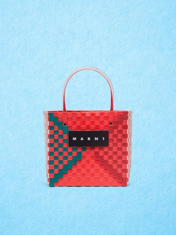 MARKET Squared Shopping Bag In Woven Polypropylene With Transparent Red Handles from the Marni Fall/Winter 2019 collection | Marni Online Store