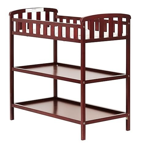 Emily Changing Table In Cherry, Comes With 1" Changing Pad, Features Two Shelves, Portable Changing Station, Made Of Sustainable New Zealand Pinewood
