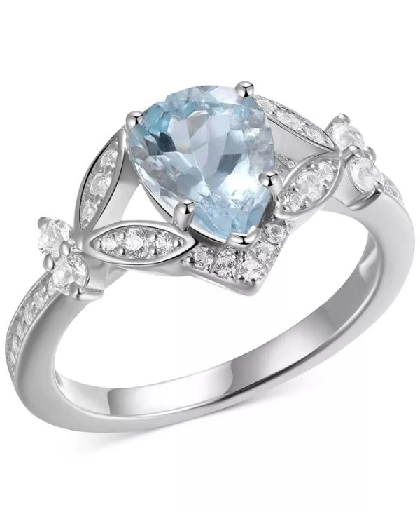 Aquamarine (1-1/2 ct. t.w.) & White Sapphire Ring in Sterling Silver (Also in Morganite, Tanzanite, , Ruby, Sapphire & Emerald)