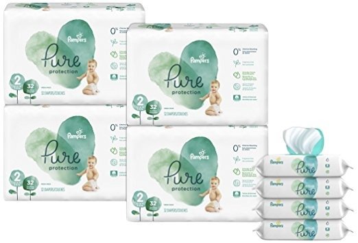 Pure Protection Disposable Diapers Size 2, 128 Ct. WITH Aqua Pure 4X Pop-Top Sensitive Water Baby Wipes, 224 Ct @ Amazon