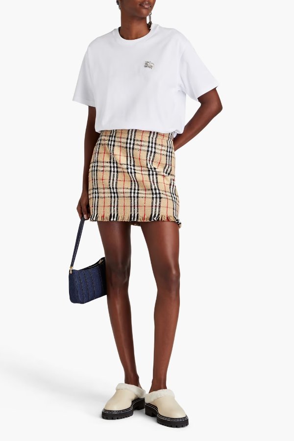 Checked cotton-blend tweed mini skirt