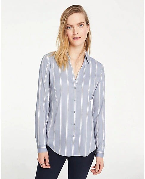 Windowpane Stripe Essential Shirt | Ann Taylor