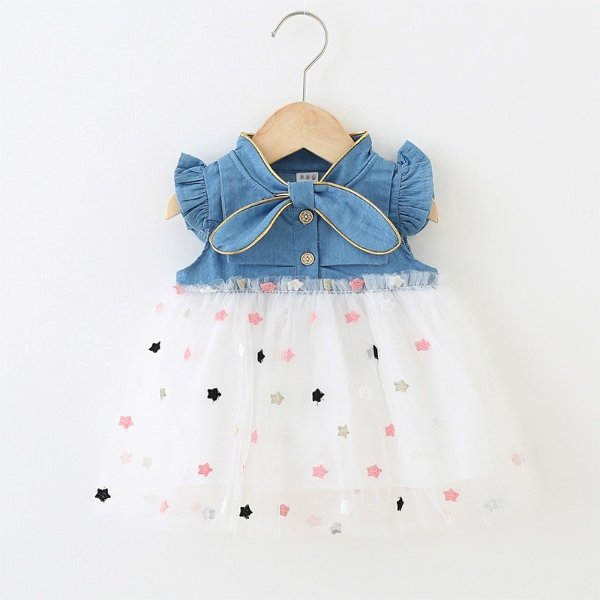 Baby Star Embroidered Denim Dresses