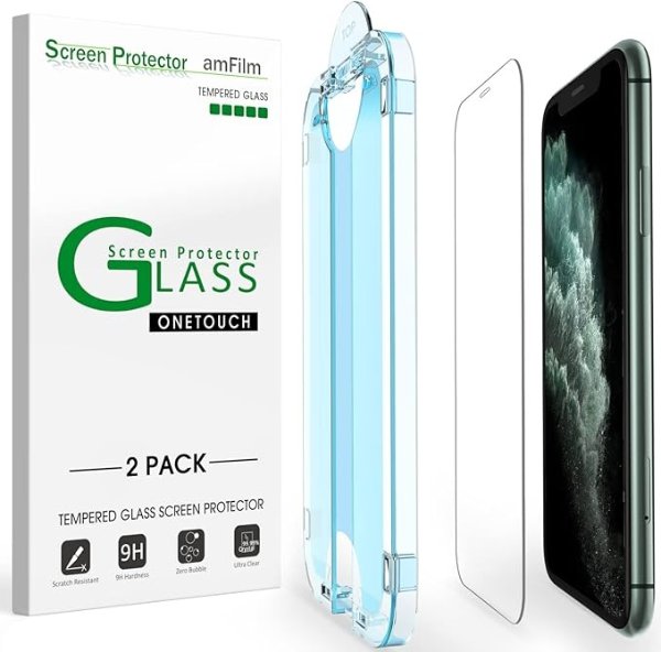2 Pack OneTouch Glass Screen Protector for iPhone 11 Pro Max (6.5") with Easy Installation Kit