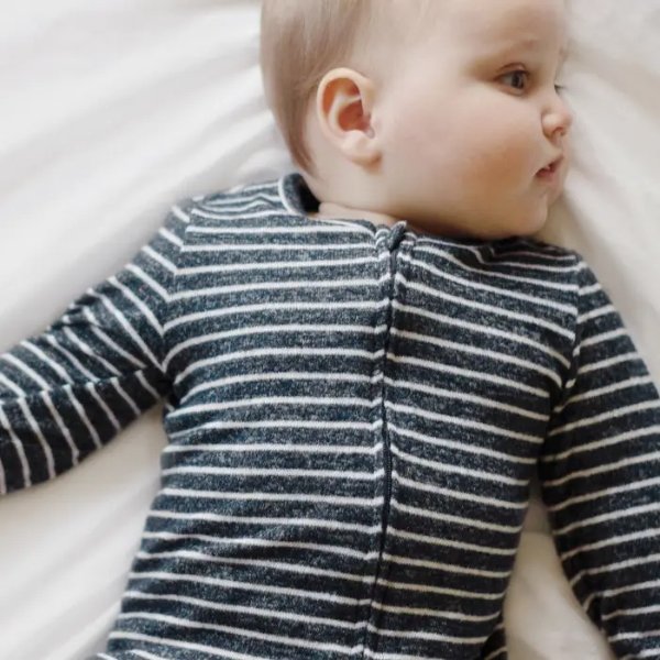 snuggle knit™ newborn footie navy stripe