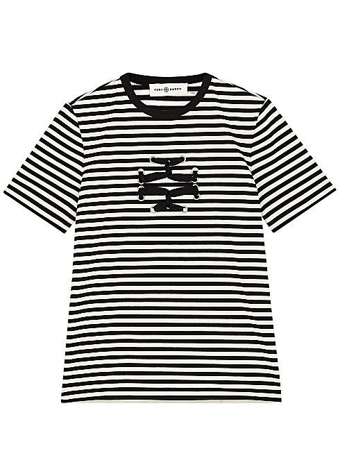 Striped lace-up cotton T-shirt
