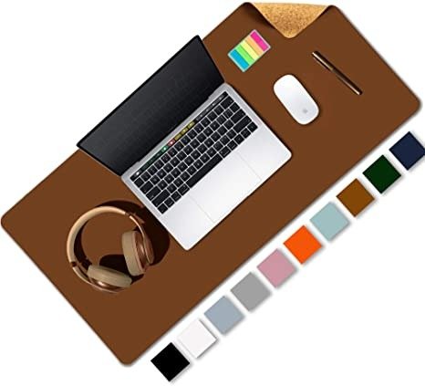 Aothia Office Desk Pad, Natural Cork & PU Leather Dual Side Large Mouse Pad, Laptop Desk Table Protector Writing Mat Easy Clean Waterproof for Office Work/Home/Decor (Brown,31.5" x 15.7")