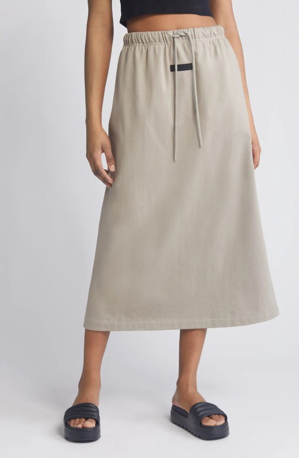 Drawstring Cotton Maxi Skirt